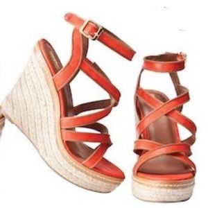 Orange coral espadrille wedges sandals size 9